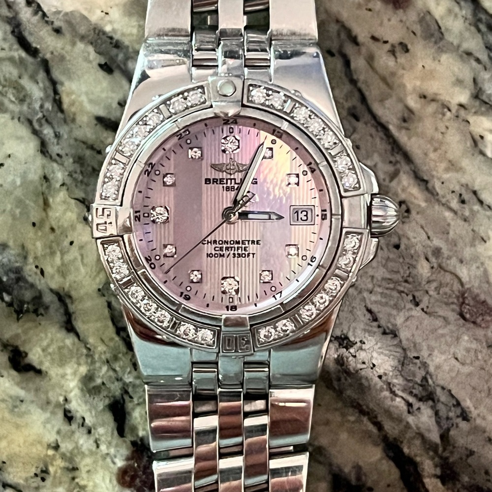 Ladies Breitling Starliner pink Mother of Pearl face with diamonds